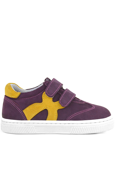 Rakerplus Hakiki Deri Mor Sarı Cırtlı Çocuk Spor Ayakkabı