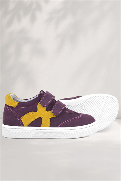 Rakerplus Hakiki Deri Mor Sarı Cırtlı Çocuk Spor Ayakkabı