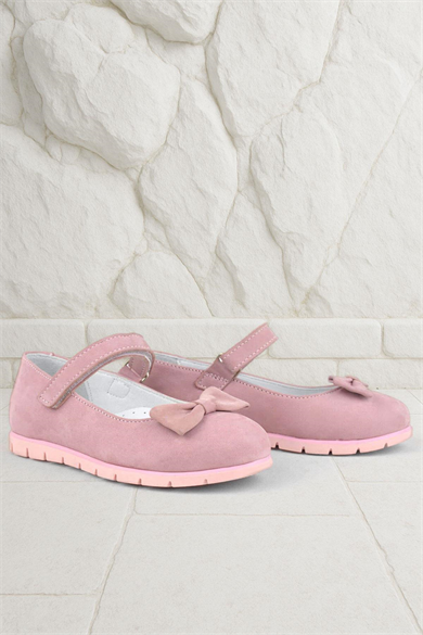 Rakerplus Hakiki Deri Pembe Fiyonklu Cırtlı Kız Çocuk Babet