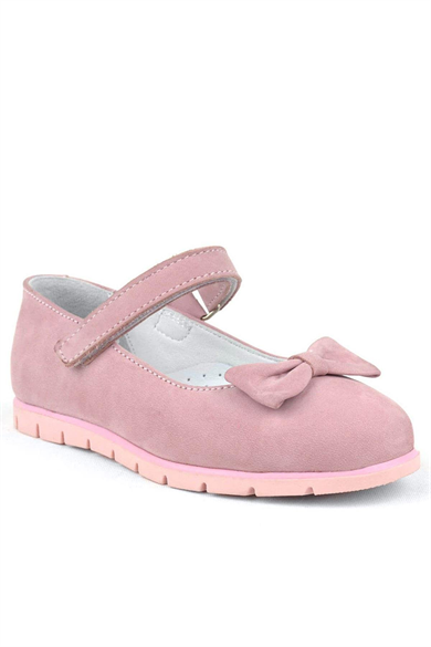 Rakerplus Hakiki Deri Pembe Fiyonklu Cırtlı Kız Çocuk Babet