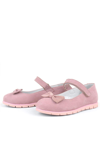 Rakerplus Hakiki Deri Pembe Fiyonklu Cırtlı Kız Çocuk Babet