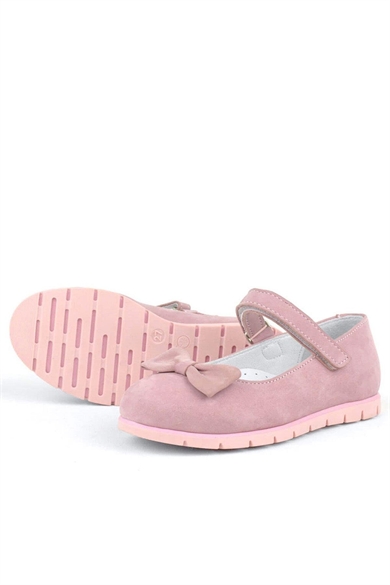 Rakerplus Hakiki Deri Pembe Fiyonklu Cırtlı Kız Çocuk Babet