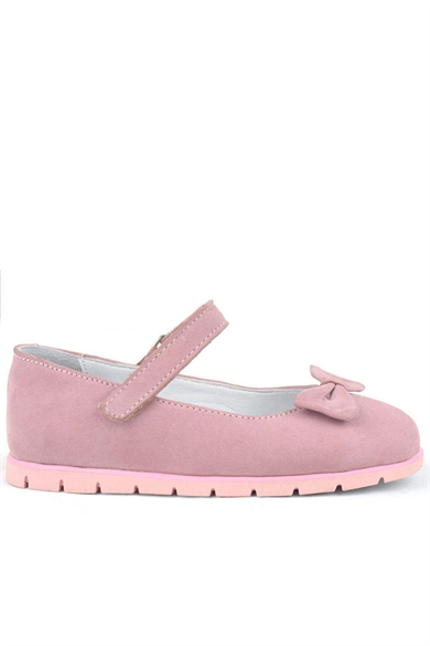 Rakerplus Hakiki Deri Pembe Fiyonklu Cırtlı Kız Çocuk Babet