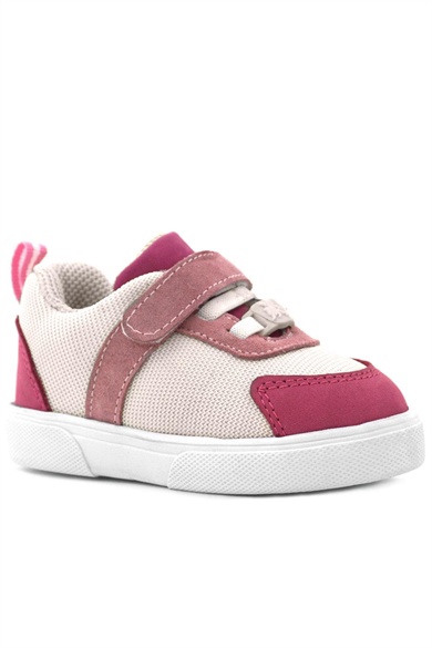 Rakerplus Hakiki Deri Pembe Krem Cırtlı Kız Bebek Ayakkabı