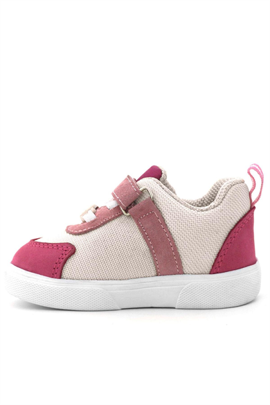 Rakerplus Hakiki Deri Pembe Krem Cırtlı Kız Bebek Ayakkabı