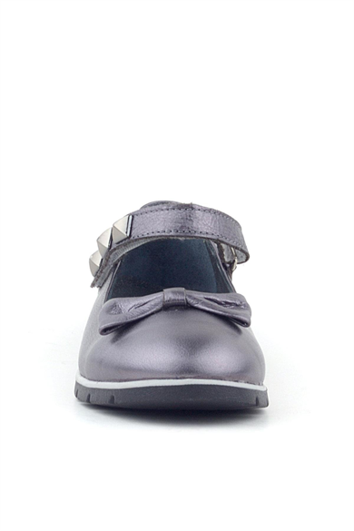 Rakerplus Hakiki Deri Platin Cırtlı Metal Detaylı Kız Çocuk Babet Ayakkabı