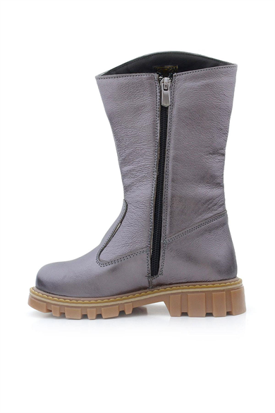 Rakerplus Hakiki Deri Platin Fermuarlı Uzun Kız Çocuk Çizme