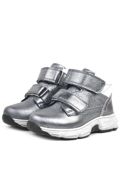 Rakerplus Hakiki Deri Platin Gri Cırtlı Kürklü Kız Çocuk Spor Bot