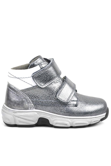 Rakerplus Hakiki Deri Platin Gri Cırtlı Kürklü Kız Çocuk Spor Bot