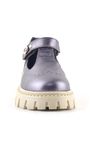 Rakerplus Hakiki Deri Platin Krem Tabanlı Çiçek Detaylı Kız Çocuk Günlük Ayakkabı