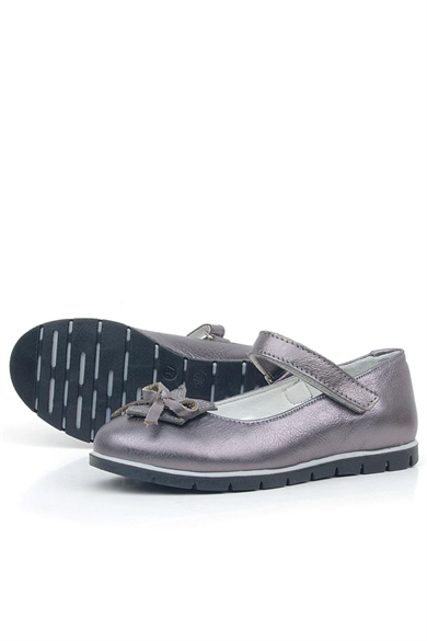 Rakerplus Hakiki Deri Platin Kurdele Detaylı Kız Çocuk Babet