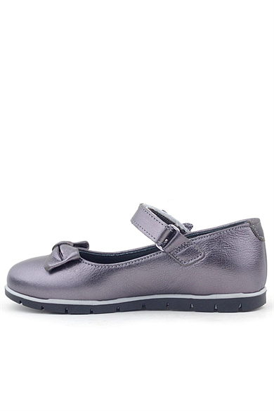 Rakerplus Hakiki Deri Platin Kurdele Detaylı Cırtlı Kız Çocuk Babet Ayakkabı