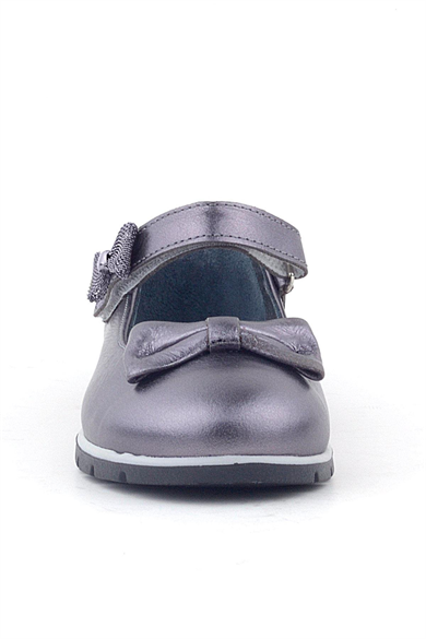 Rakerplus Hakiki Deri Platin Kurdele Detaylı Cırtlı Kız Çocuk Babet Ayakkabı