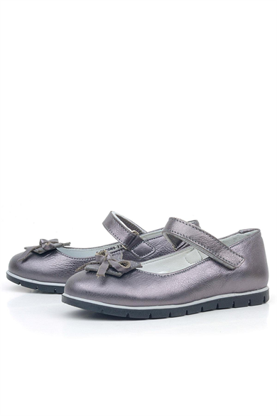 Rakerplus Hakiki Deri Platin Kurdele Detaylı Kız Çocuk Babet