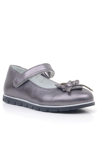 Rakerplus Hakiki Deri Platin Kurdele Detaylı Kız Çocuk Babet