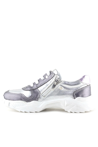 Rakerplus Hakiki Deri Platin Pembe Çiçek Metal Detaylı Kız Çocuk Spor Ayakkabı