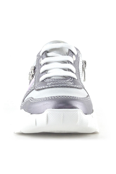 Rakerplus Hakiki Deri Platin Pembe Çiçek Metal Detaylı Kız Çocuk Spor Ayakkabı