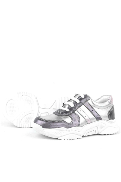 Rakerplus Hakiki Deri Platin Pembe Kalın Taban Kız Çocuk Sneakers Ayakkabı