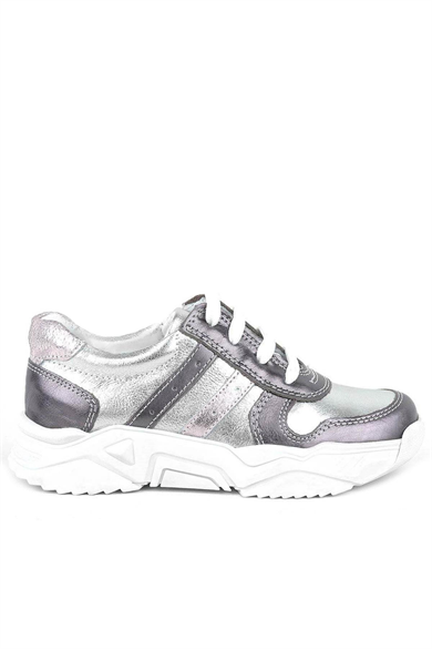 Rakerplus Hakiki Deri Platin Pembe Kalın Taban Kız Çocuk Sneakers Ayakkabı