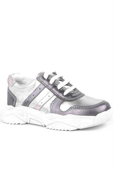 Rakerplus Hakiki Deri Platin Pembe Kalın Taban Kız Çocuk Sneakers Ayakkabı