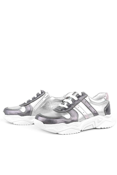 Rakerplus Hakiki Deri Platin Pembe Kalın Taban Kız Çocuk Sneakers Ayakkabı