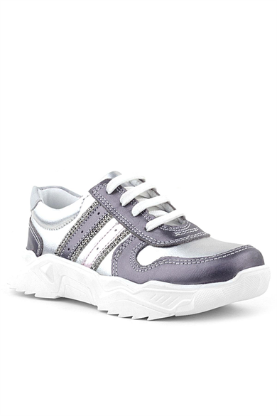 Rakerplus Hakiki Deri Platin Pembe Parlak Taşlı Kız Çocuk Sneakers Ayakkabı