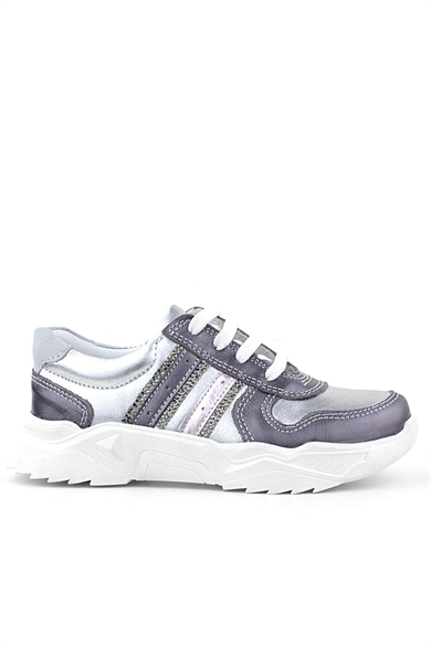 Rakerplus Hakiki Deri Platin Pembe Parlak Taşlı Kız Çocuk Sneakers Ayakkabı