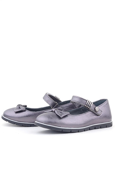 Rakerplus Hakiki Deri Platin Toka Detaylı Cırtlı Kız Çocuk Babet Ayakkabı
