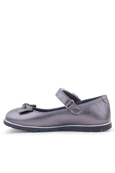 Rakerplus Hakiki Deri Platin Toka Detaylı Cırtlı Kız Çocuk Babet Ayakkabı