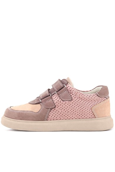 Rakerplus Hakiki Deri Pudra Cırtlı Hafif Tabanlı Kız Çocuk Spor Ayakkabı