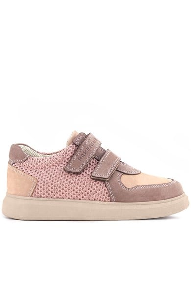 Rakerplus Hakiki Deri Pudra Cırtlı Hafif Tabanlı Kız Çocuk Spor Ayakkabı