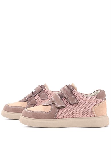 Rakerplus Hakiki Deri Pudra Cırtlı Hafif Tabanlı Kız Çocuk Spor Ayakkabı