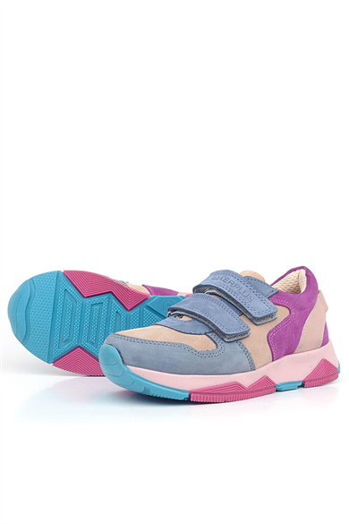 Rakerplus Hakiki Deri Pudra Mavi Fuşya Çocuk Sneakers Spor Ayakkabı