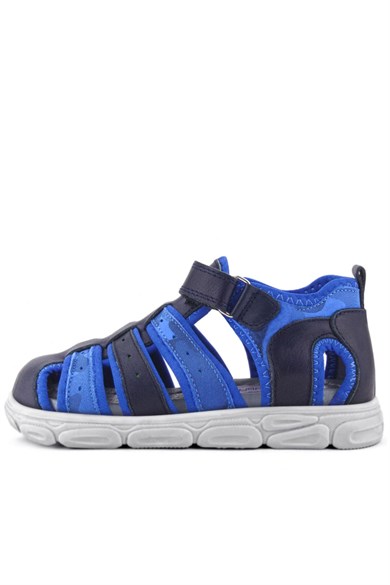 Rakerplus Hakiki Deri Saks Mavi Cırt Cırtlı Erkek Çocuk Sandalet