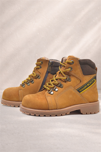 Rakerplus Hakiki Deri Sarı Fermuarlı Kürklü Çocuk Bot