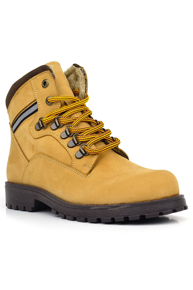 Rakerplus Hakiki Deri Sarı Kahve Bağcıklı Fermuarlı Çocuk Bot