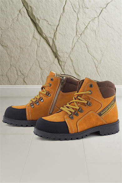 Rakerplus Hakiki Deri Sarı Kahve Bağcıklı Fermuarlı Çocuk Bot