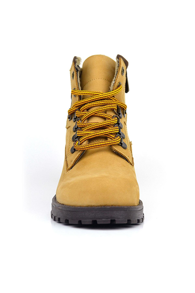 Rakerplus Hakiki Deri Sarı Kahve Bağcıklı Fermuarlı Çocuk Bot