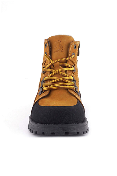 Rakerplus Hakiki Deri Sarı Kahve Bağcıklı Fermuarlı Çocuk Bot