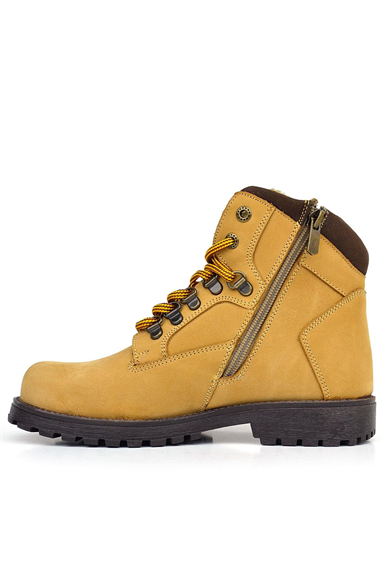 Rakerplus Hakiki Deri Sarı Kahve Bağcıklı Fermuarlı Çocuk Bot