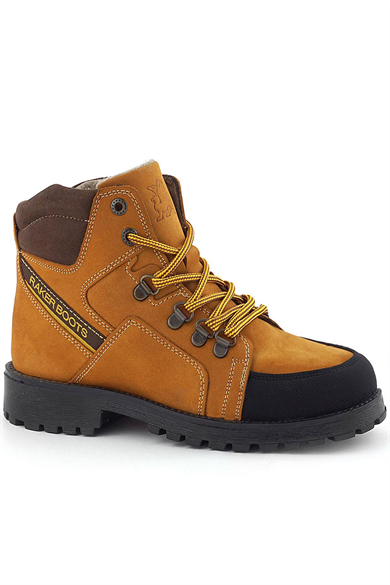 Rakerplus Hakiki Deri Sarı Kahve Bağcıklı Fermuarlı Çocuk Bot