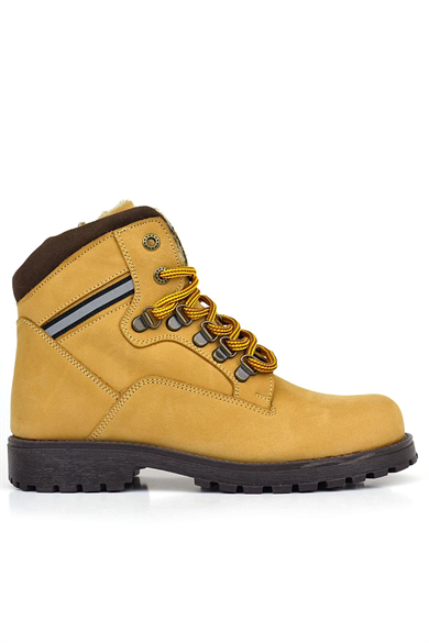 Rakerplus Hakiki Deri Sarı Kahve Bağcıklı Fermuarlı Çocuk Bot