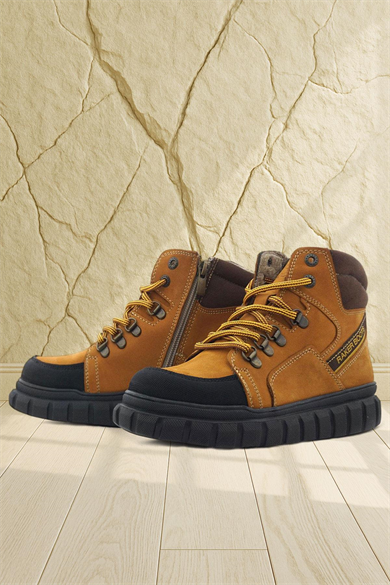 Rakerplus Hakiki Deri Sarı Kahverengi Fermuarlı Erkek Çocuk Bot