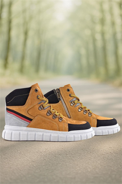 Rakerplus Hakiki Deri Sarı Siyah Fermuarlı Erkek Çocuk Bot