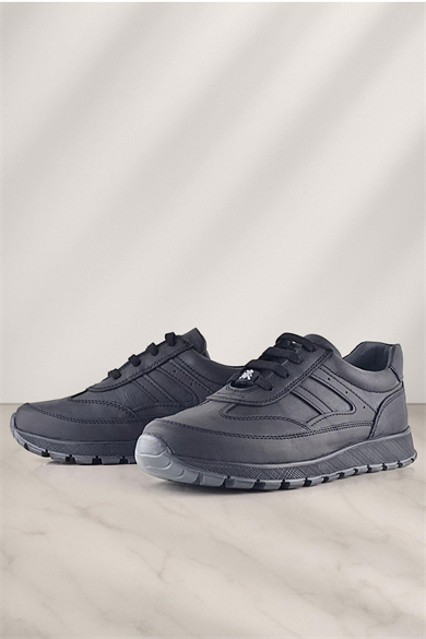 Rakerplus Hakiki Deri Siyah Bağcıklı Spor Günlük Ayakkabı