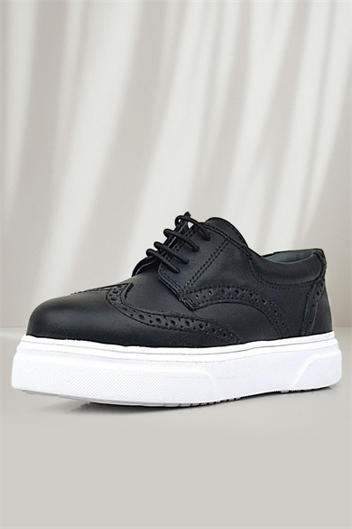 Rakerplus Hakiki Deri Siyah Beyaz Taban Oxford Çocuk Klasik Ayakkabı