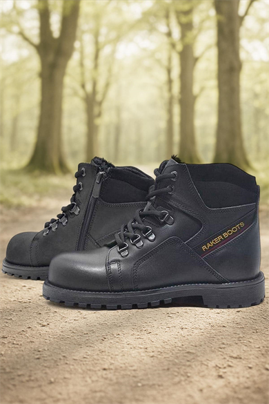 Rakerplus Hakiki Deri Siyah Cilt Fermuarlı Kürklü Çocuk Bot