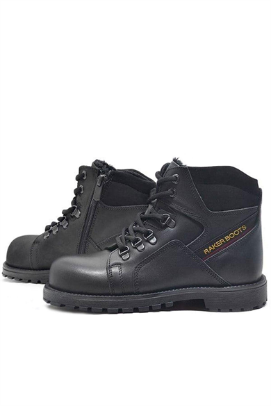 Rakerplus Hakiki Deri Siyah Cilt Fermuarlı Kürklü Çocuk Bot