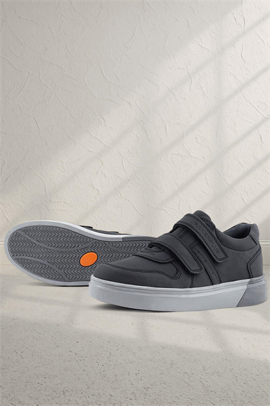 Rakerplus Hakiki Deri Siyah Cilt Gri Tabanlı Cırtlı Erkek Çocuk Sneaker
