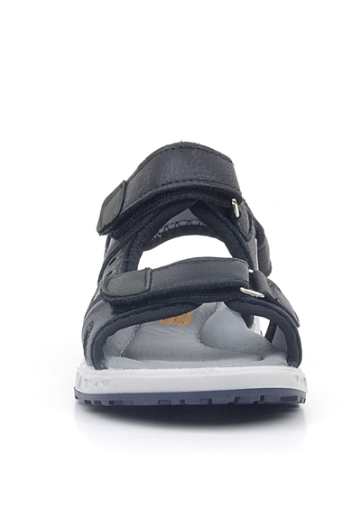 Rakerplus Hakiki Deri Siyah Cilt Rahat Tabanlı Cırtlı Çocuk Sandalet Ayakkabı